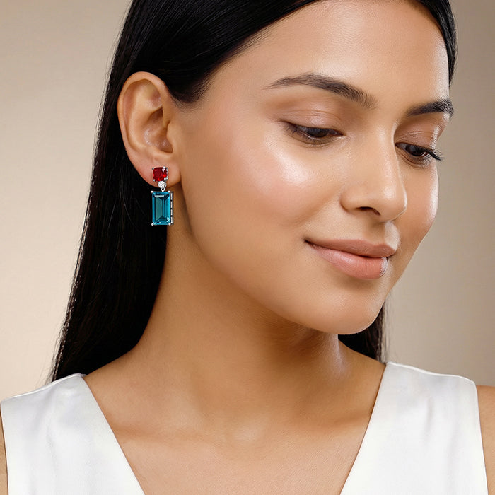 Silver Azure Bloom Dangler Earrings