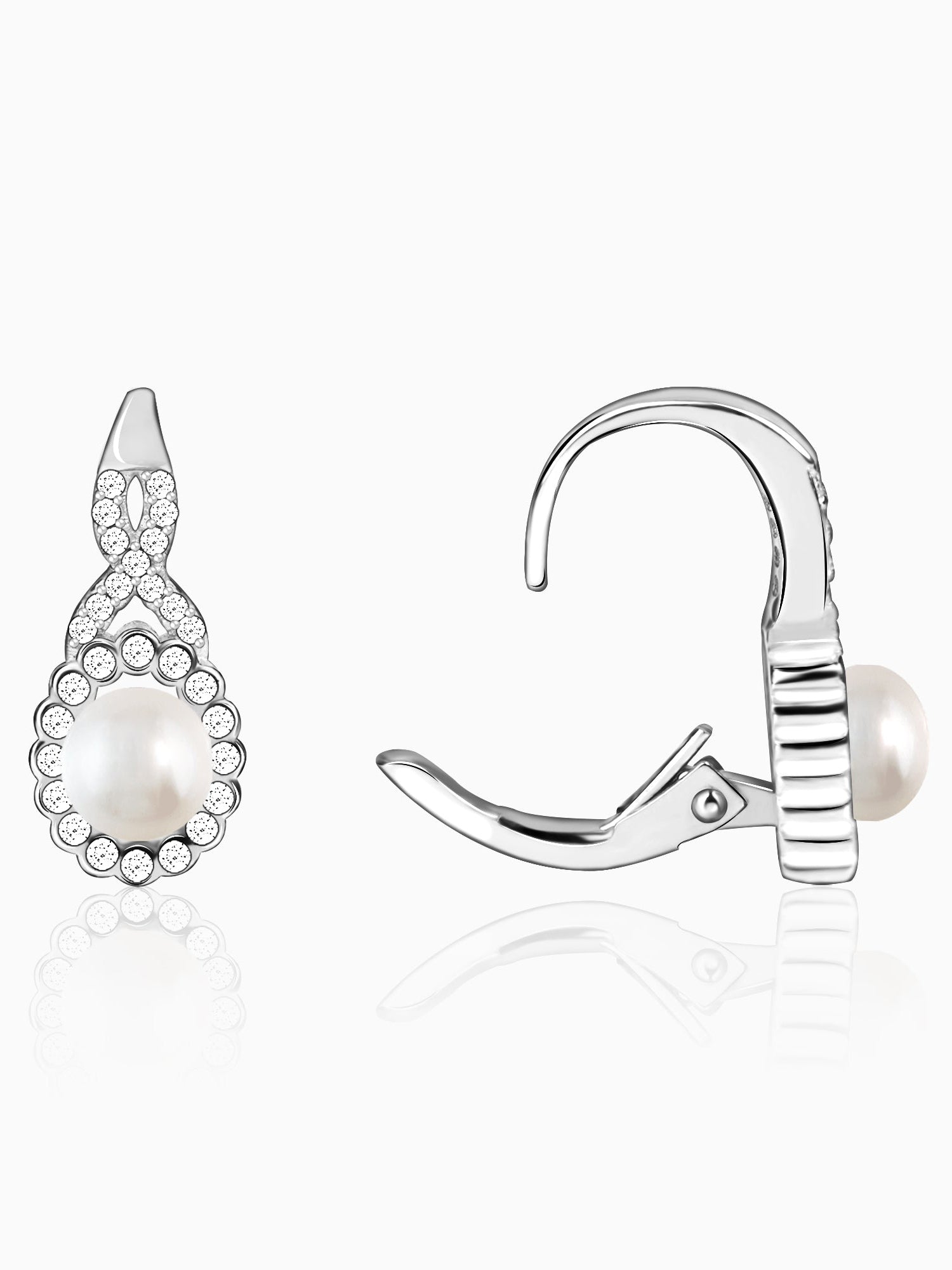 Silver White Pearl Hoop Earrings