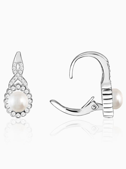 Silver White Pearl Hoop Earrings