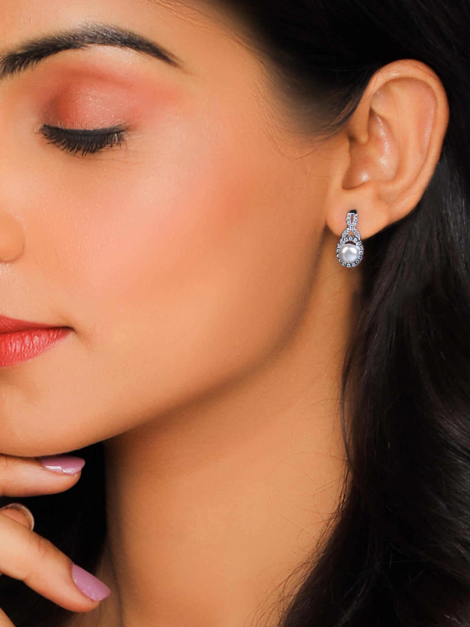 Silver White Pearl Hoop Earrings