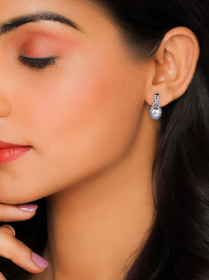 Silver White Pearl Hoop Earrings