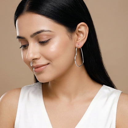 Silver Heart Loop Hoop Earrings