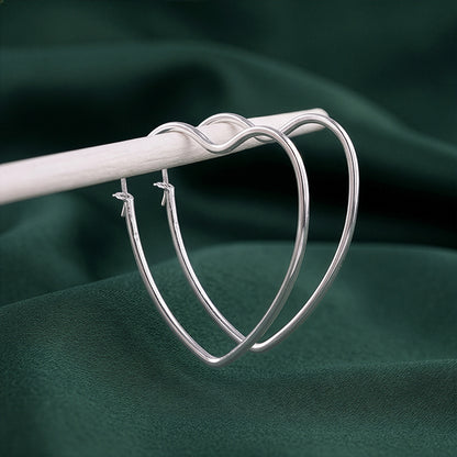 Silver Heart Loop Hoop Earrings