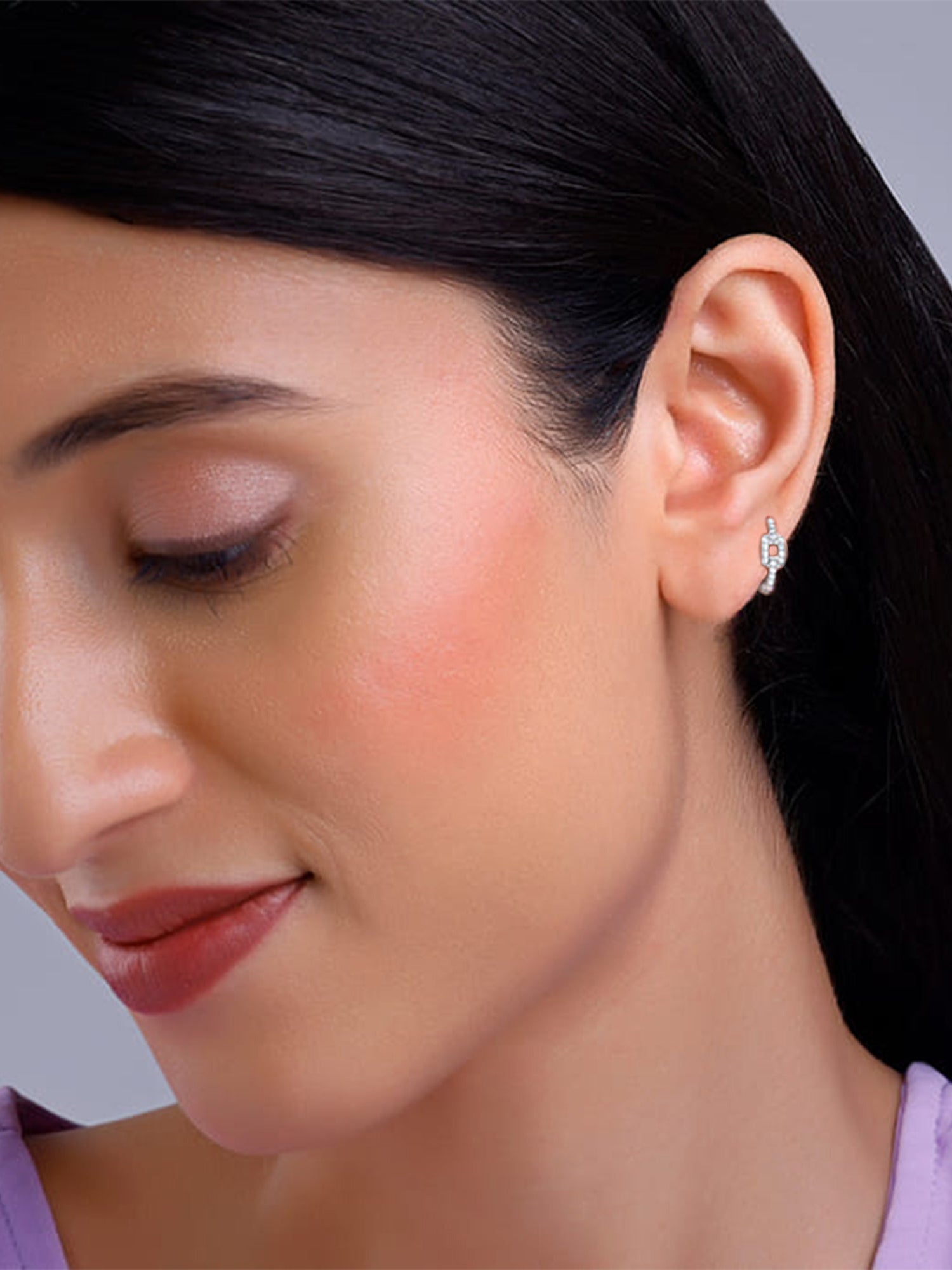 Silver Sparkling Loop Huggies Earrings