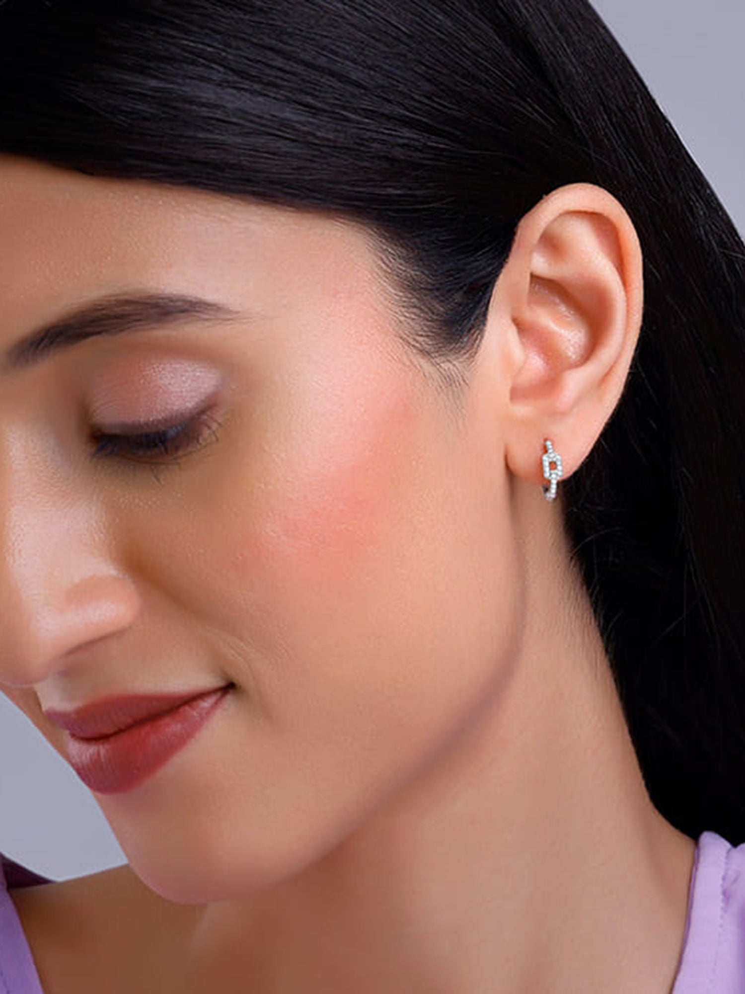 Silver Sparkling Loop Huggies Earrings