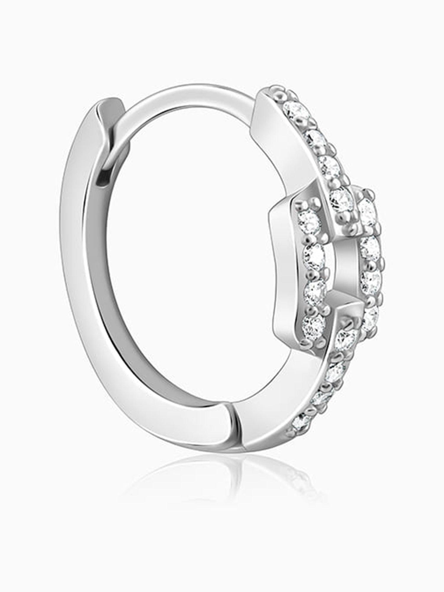 Silver Sparkling Loop Huggies Earrings