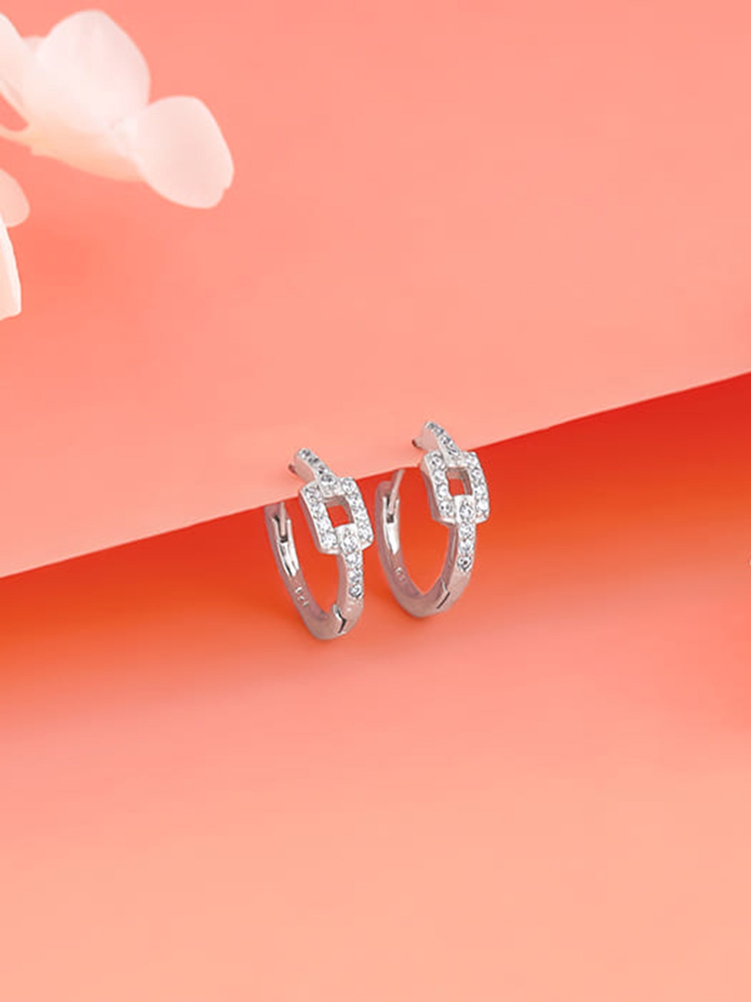 Silver Sparkling Loop Huggies Earrings