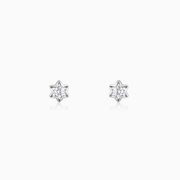 Silver Flower Star Stud Earrings - Image 1