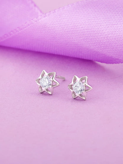 Silver Flower Star Stud Earrings