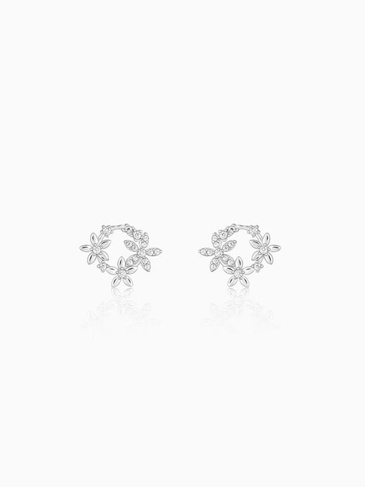 Silver Flower Wreath Stud Earrings