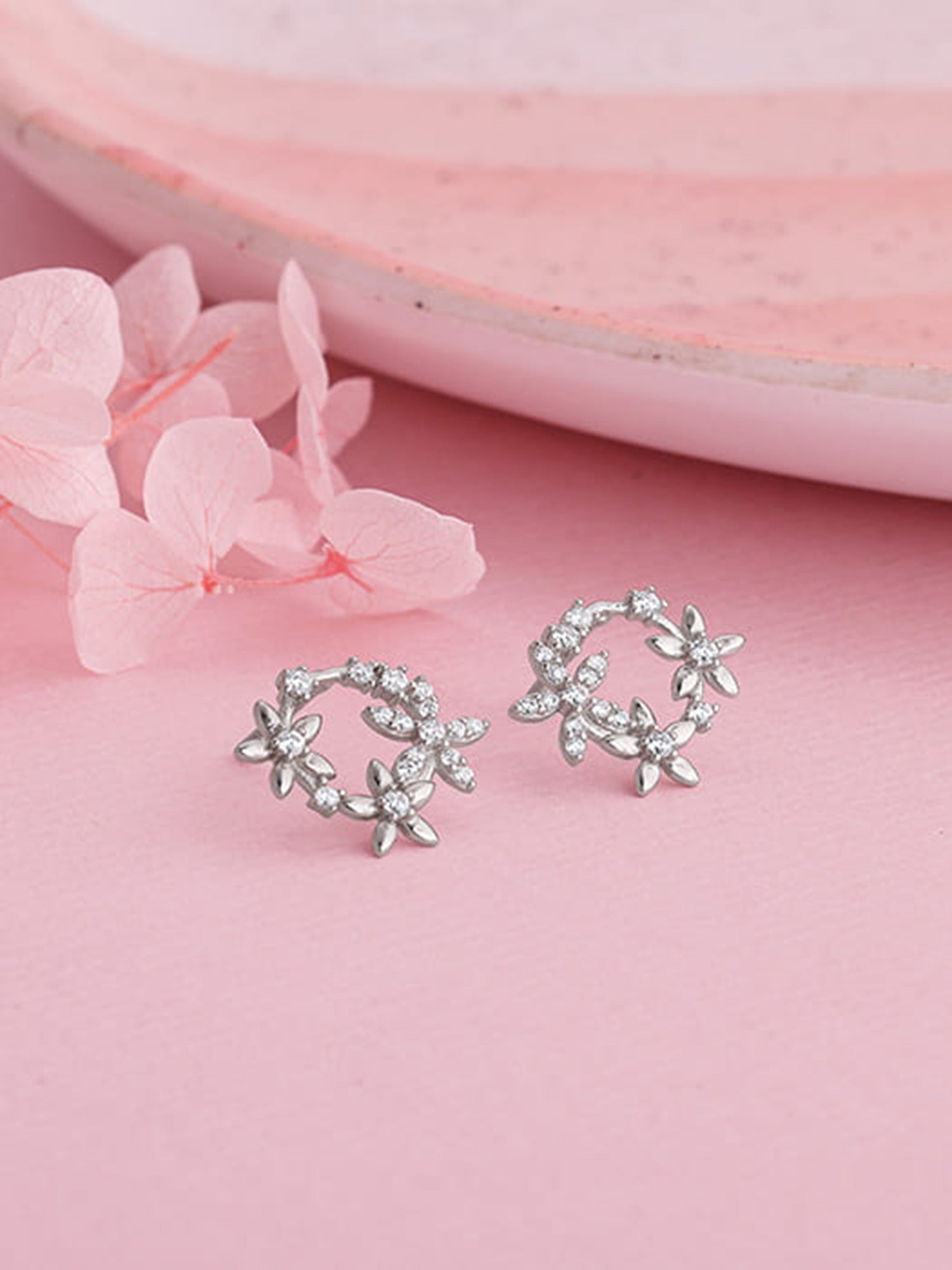 Silver Flower Wreath Stud Earrings