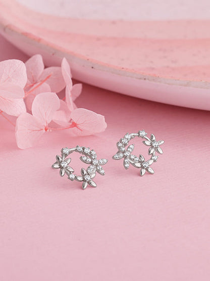 Silver Flower Wreath Stud Earrings