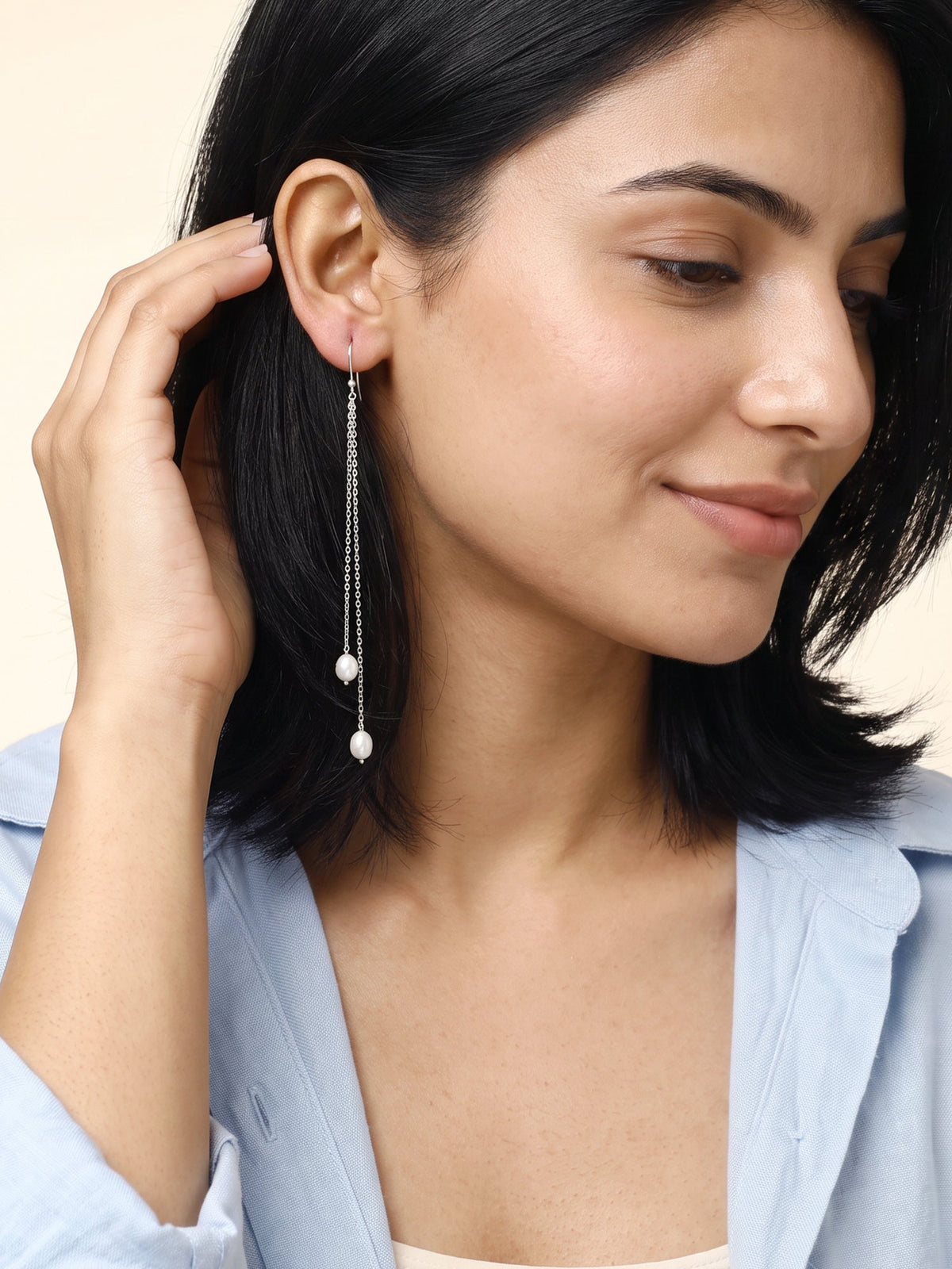 Silver Ava Gardner Pearl Dangler Earrings