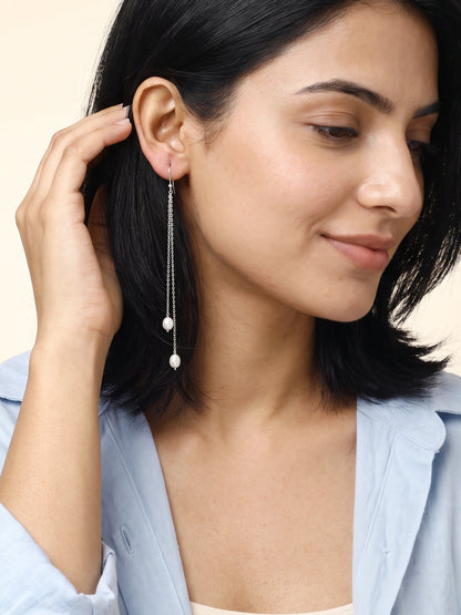 Silver Ava Gardner Pearl Dangler Earrings