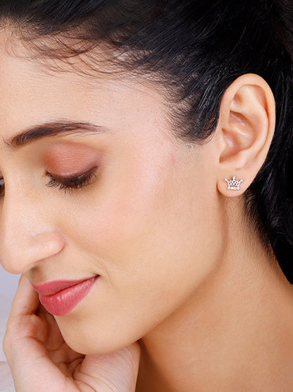 Silver Zircon Sparkling Crown Earrings