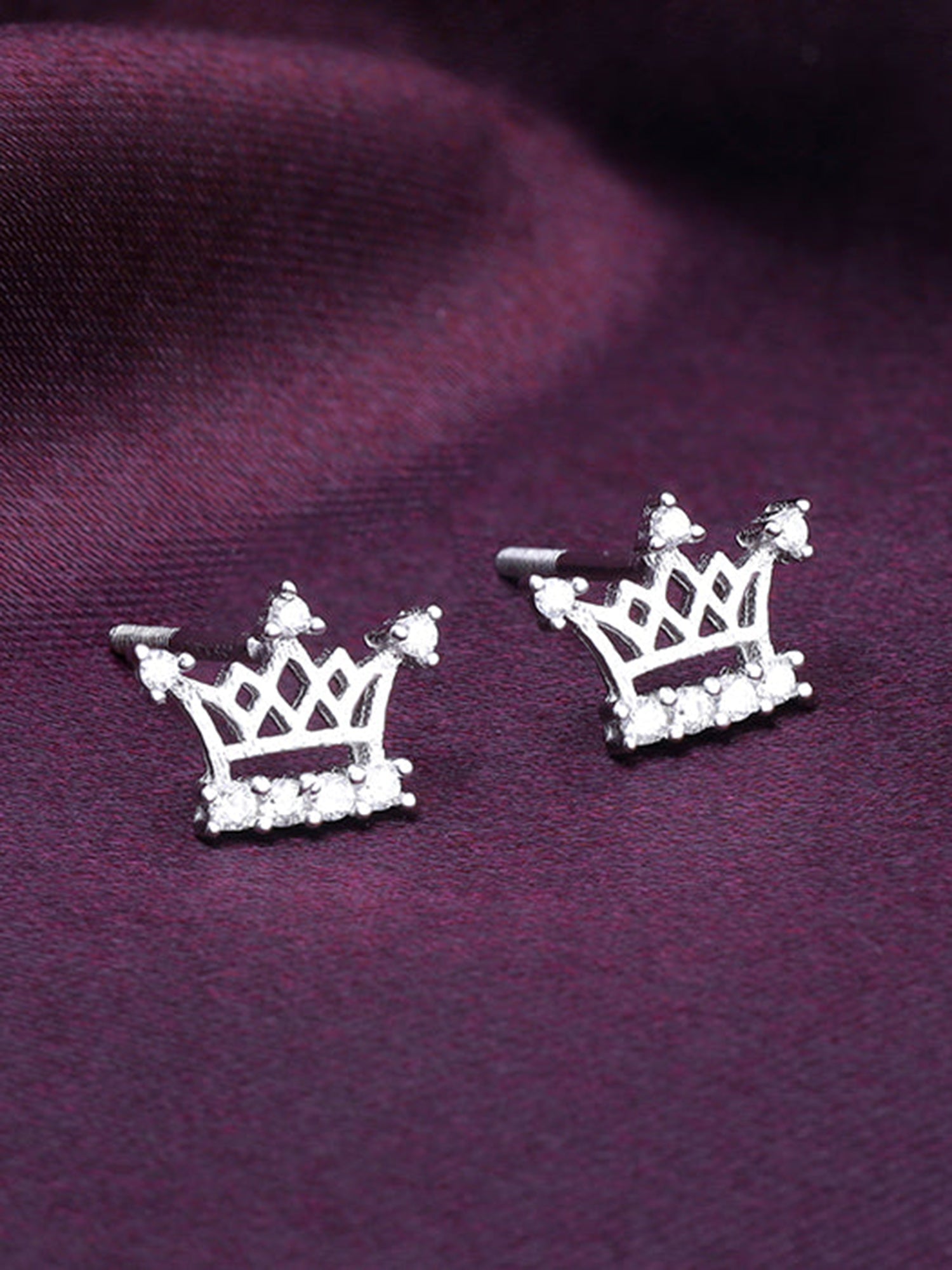 Silver Zircon Sparkling Crown Earrings