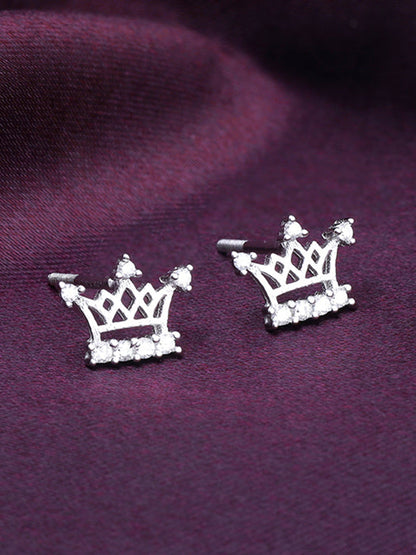 Silver Zircon Sparkling Crown Earrings