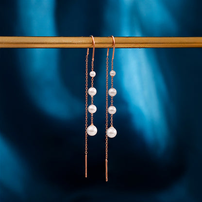 Rose Gold Pearl Ladder Earrings