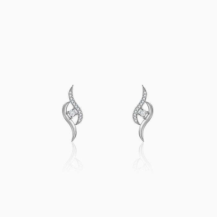 Silver Studded Wave Earrings