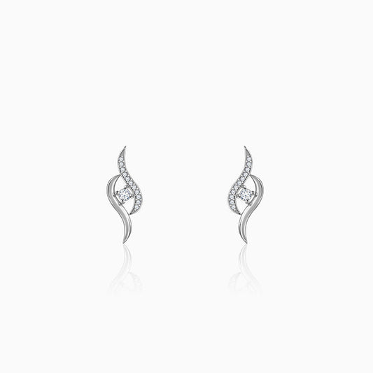 Silver Studded Wave Earrings