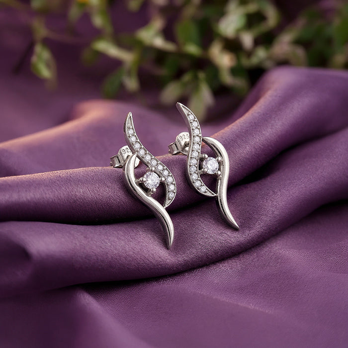 Silver Studded Wave Earrings