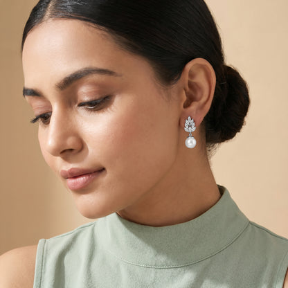 Silver Farrah Drop Pearl Earrings