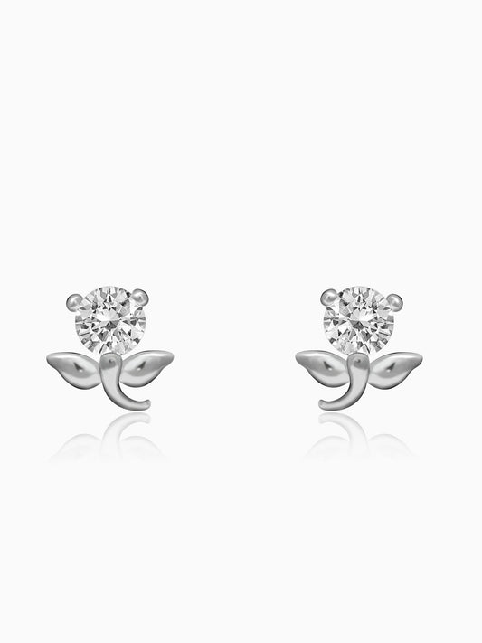 Silver Zircon Flower Bud Earrings