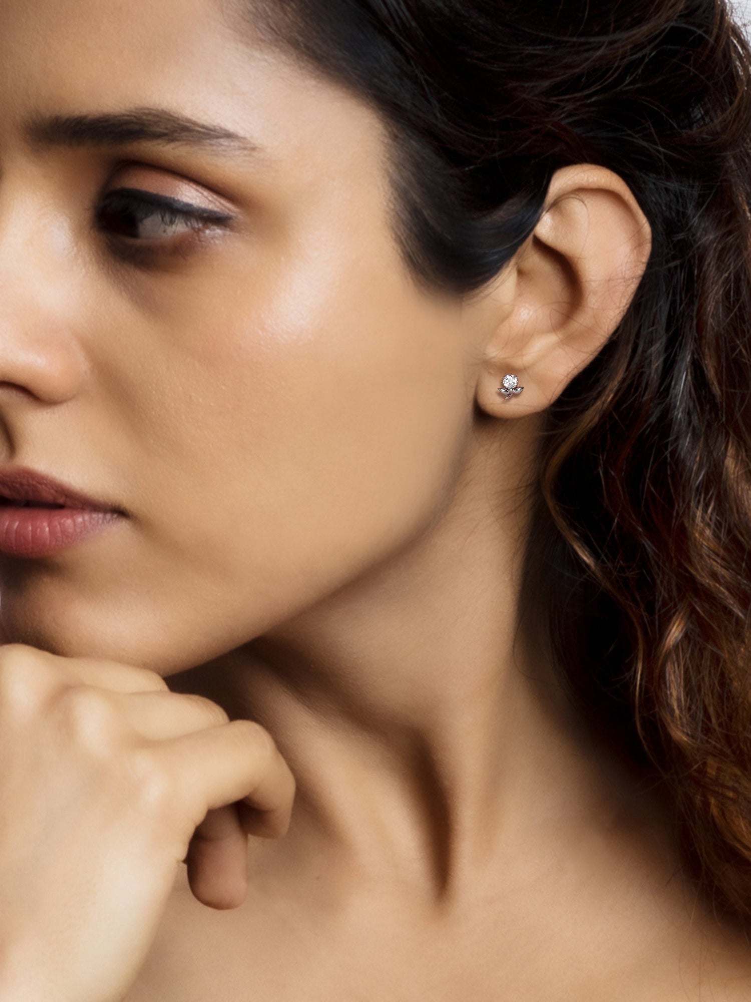 Silver Zircon Flower Bud Earrings