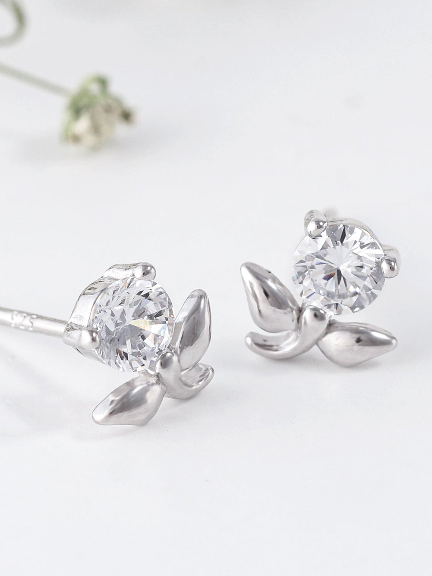Silver Zircon Flower Bud Earrings