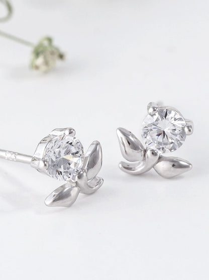 Silver Zircon Flower Bud Earrings