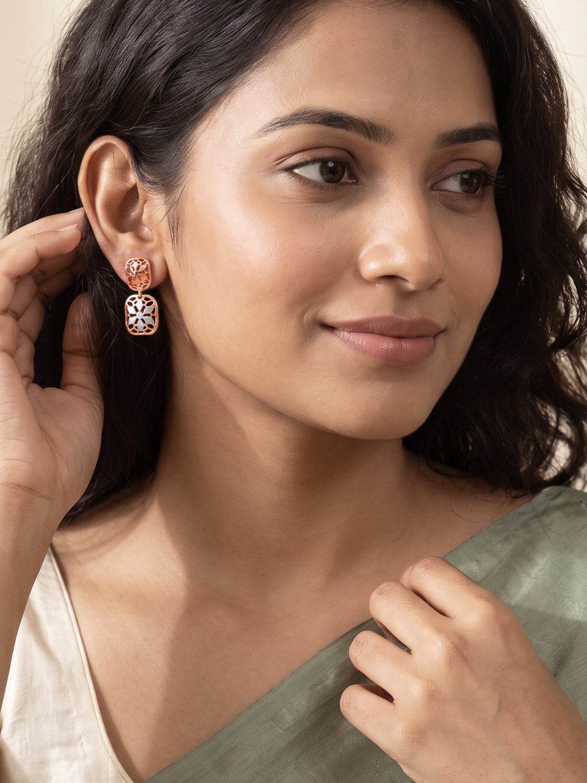 Dual Tone Lysa Silver Earrings