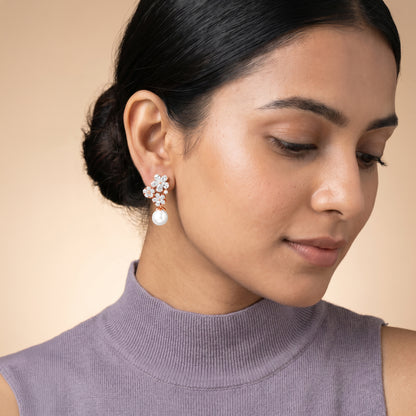 Rose Gold Naomi Drop Pearl Earrings