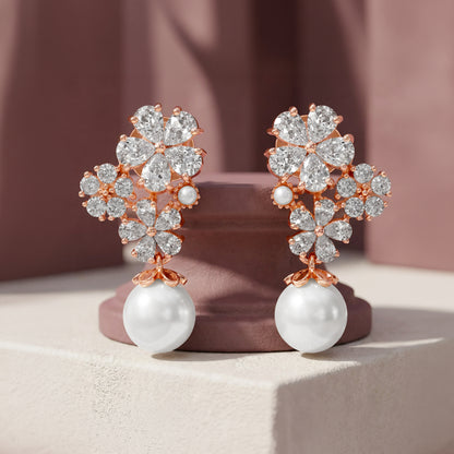 Rose Gold Naomi Drop Pearl Earrings
