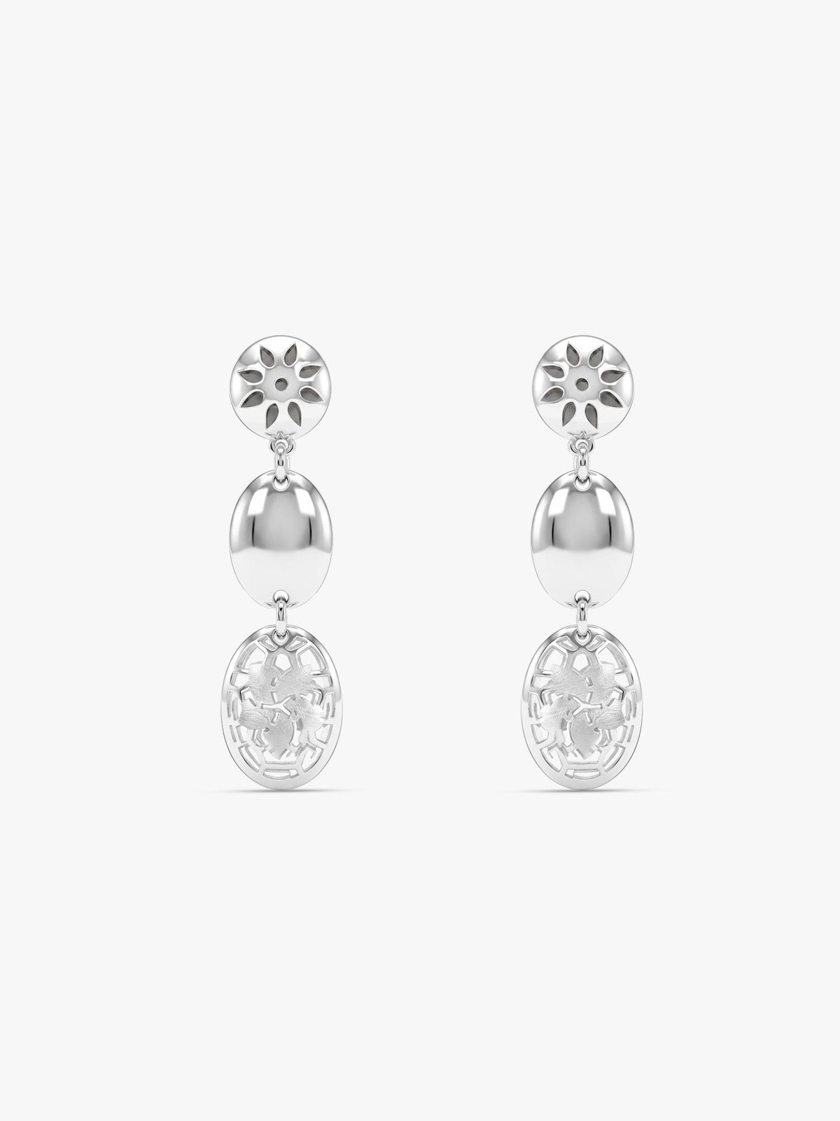 Silver Oval Motion Dangler Earrings
