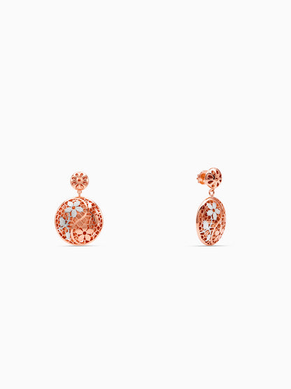 Dual Tone Flower Blush Silver Earrings