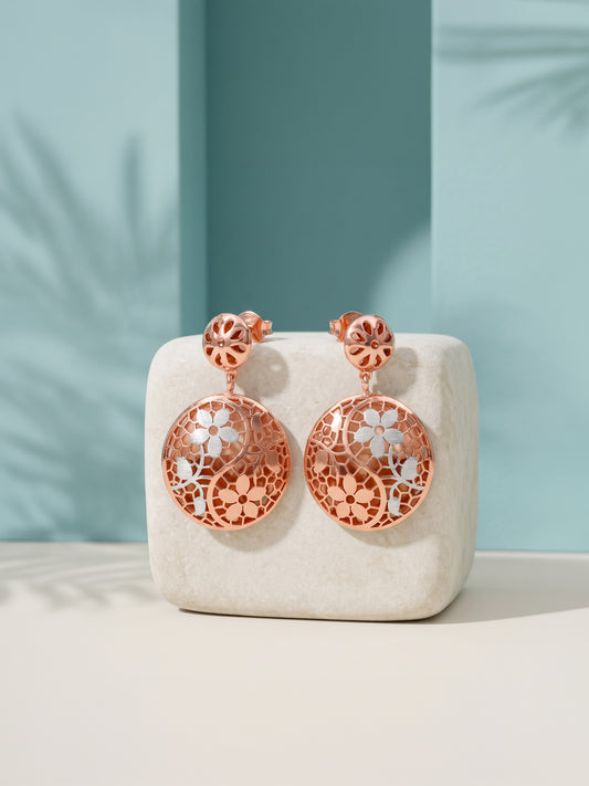 Dual Tone Flower Blush Silver Earrings