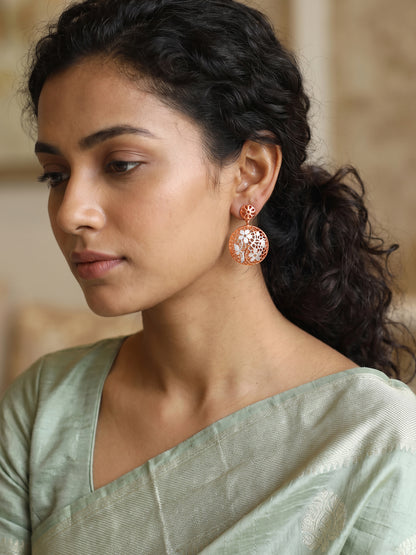 Dual Tone Flower Blush Silver Earrings