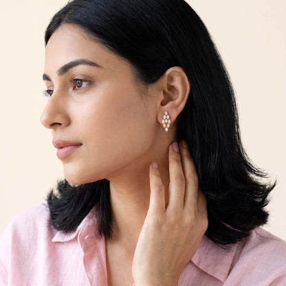 Dual Tone Verdant Glow Silver Earrings