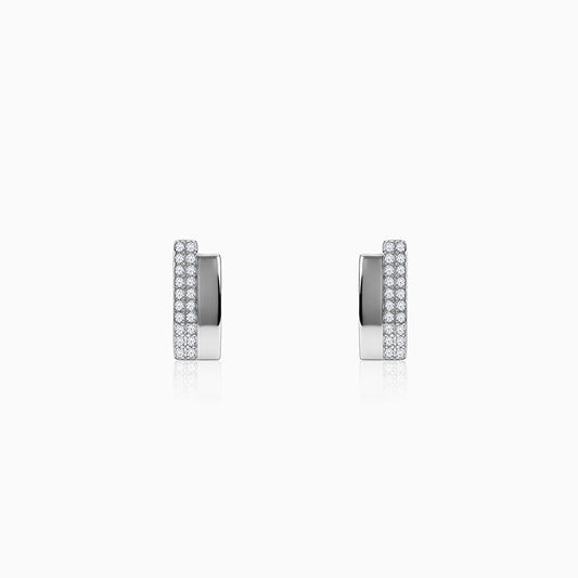 Silver Texture Pave Bar Stud Earrings