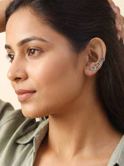 Oxidised Silver Gulmohar Climber Earrings