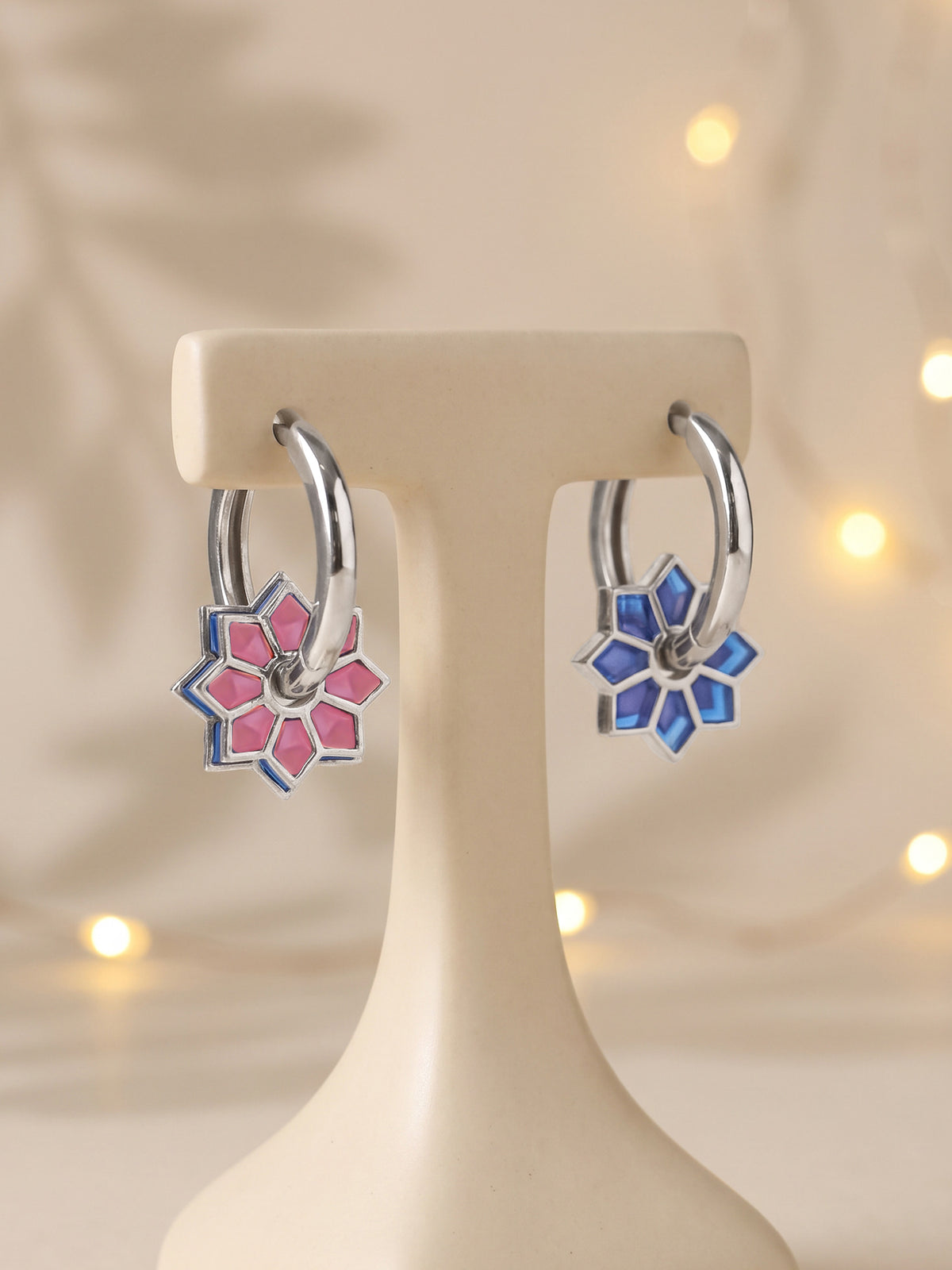 Silver Rangoli Glow Hoop Earrings