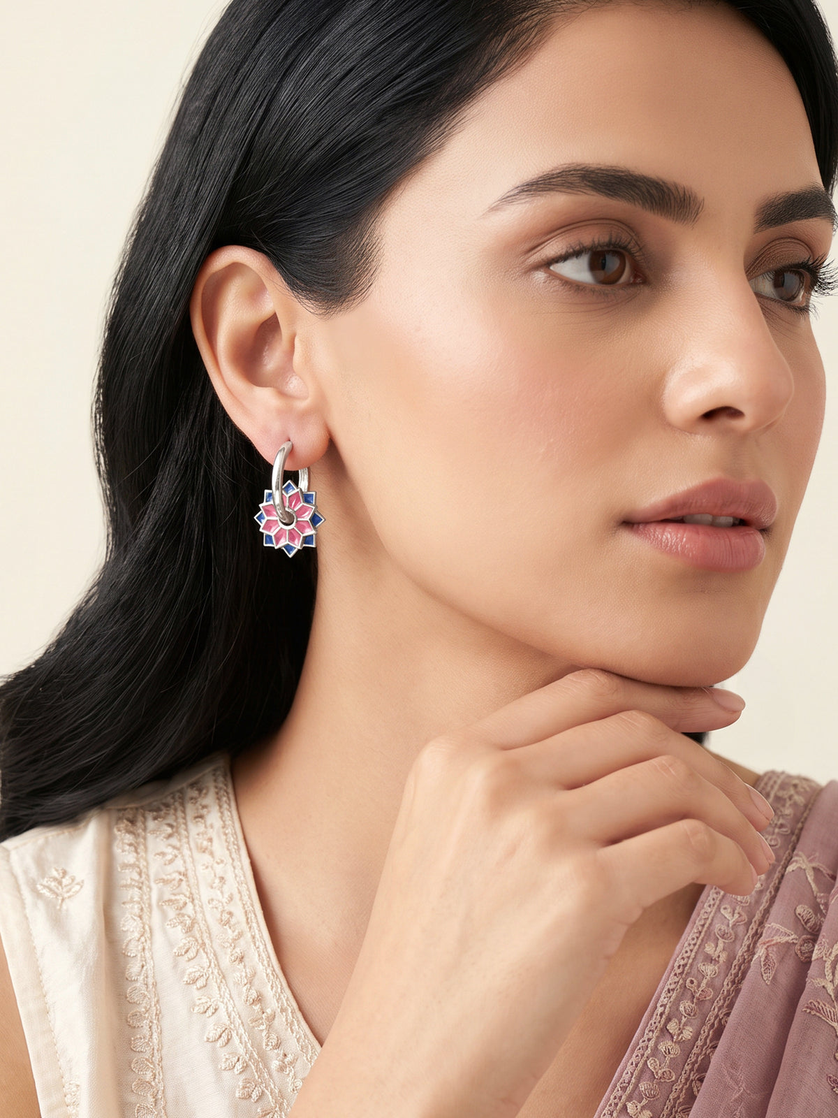 Silver Rangoli Glow Hoop Earrings