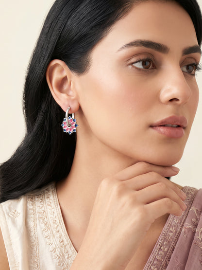 Silver Rangoli Glow Hoop Earrings