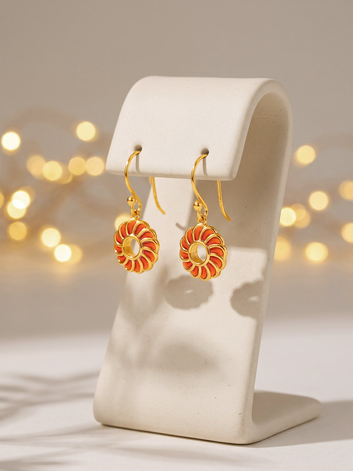 Golden Kesari Jalebi Hook Earrings
