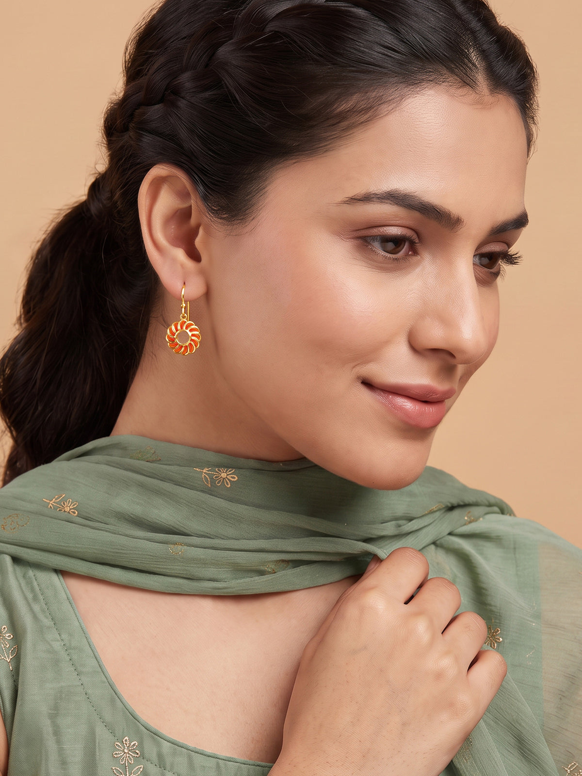 Golden Kesari Jalebi Hook Earrings