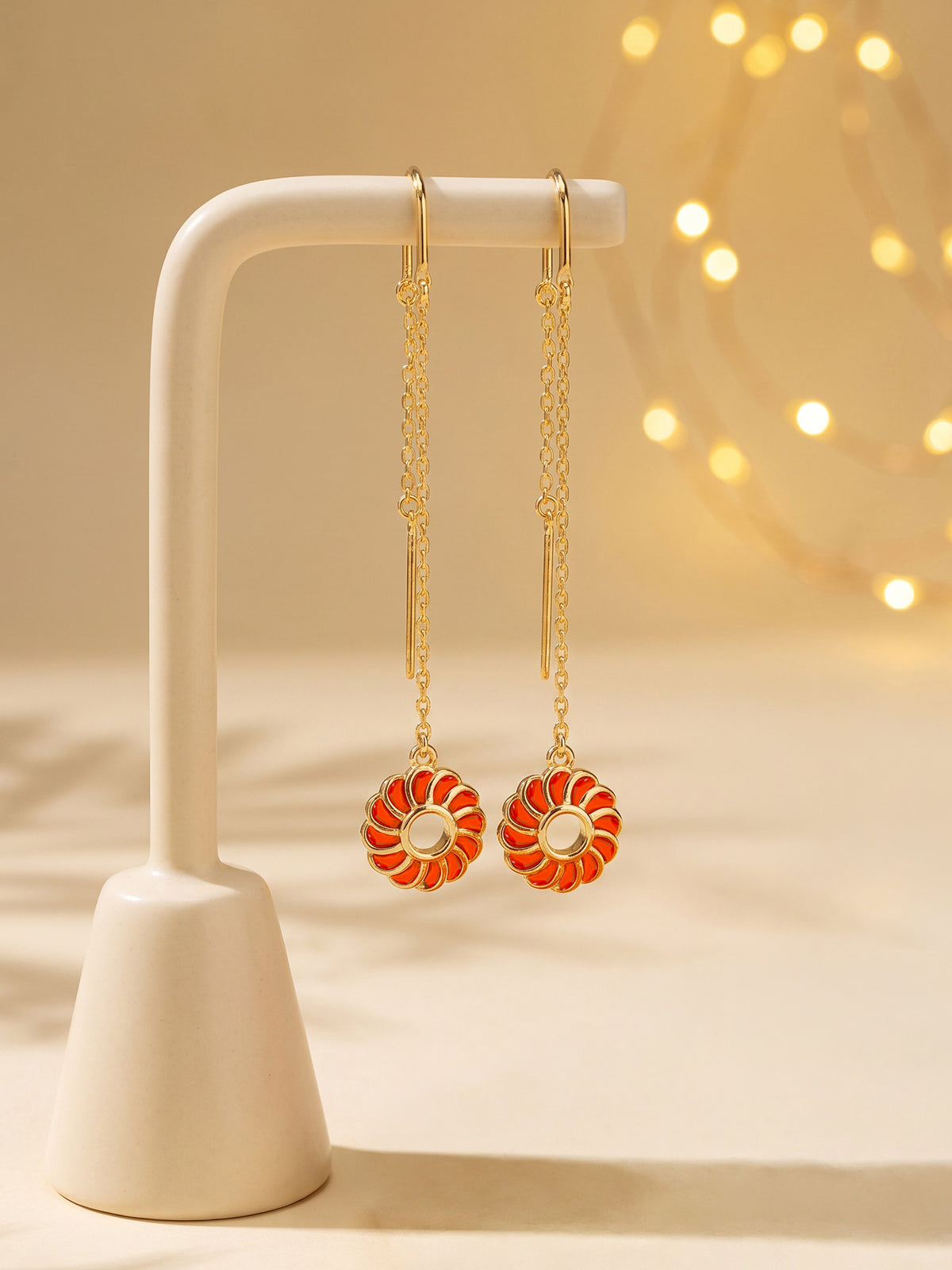 Golden Kesari Jalebi Sui Dhaga Earrings