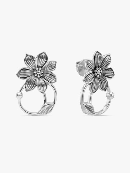 Oxidised Silver Phoolkari Earrings