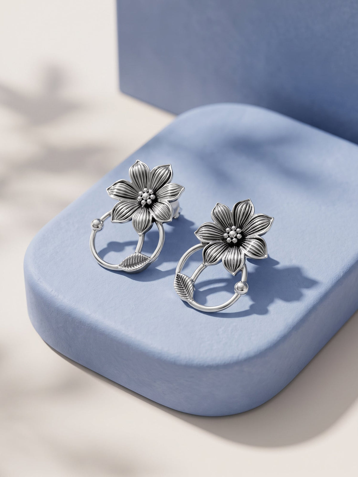 Oxidised Silver Phoolkari Earrings
