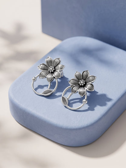 Oxidised Silver Phoolkari Earrings