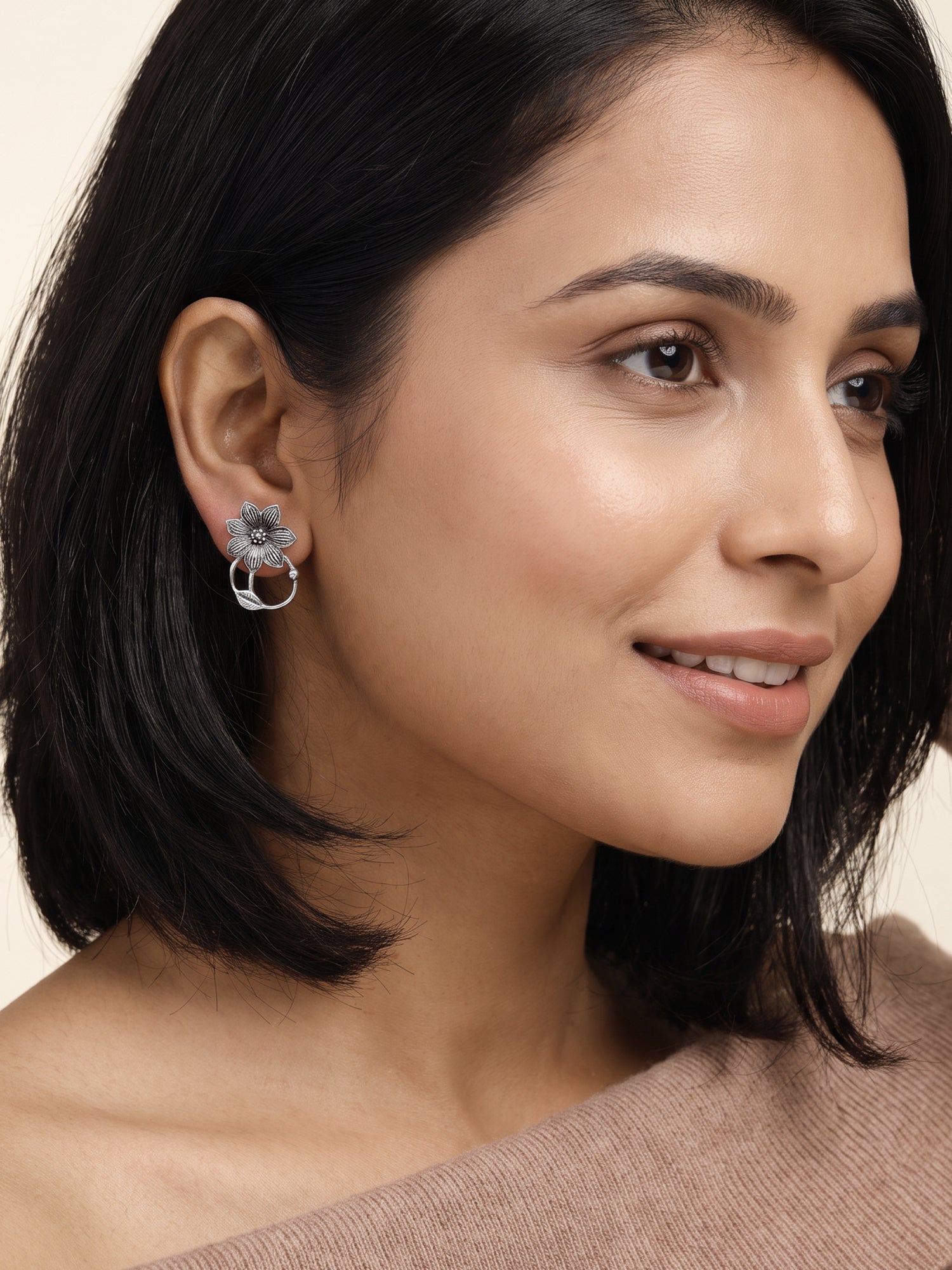 Oxidised Silver Phoolkari Earrings